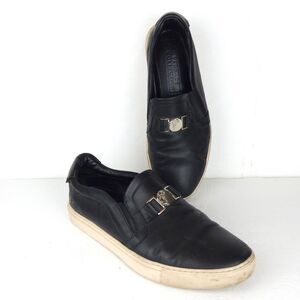Versace Collection Loafer Sneakers Men 12, 45 Black Leather Slip On Medusa Coin